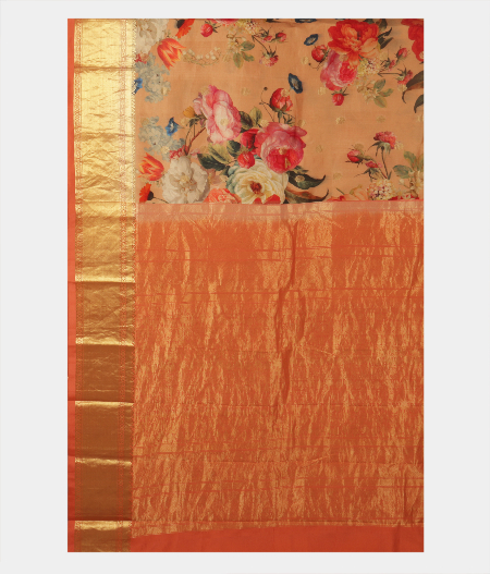 Dark Peach Printed Soft Silk Saree T2489584