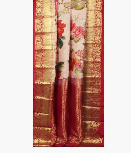 Peach Printed Soft Silk Saree T2489602