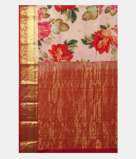 Peach Printed Soft Silk Saree T2489604