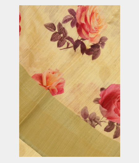 Light Yellow Tussar Printed Saree LA2556-image