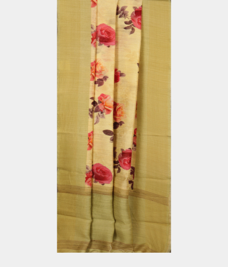 Light Yellow Tussar Printed Saree LA25562