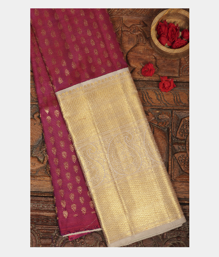 Magenta Handwoven Kanjivaram Silk Pavadai T247866-image