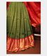 Green Handwoven Kanjivaram Silk Pavadai and Red Dupatta T2532982