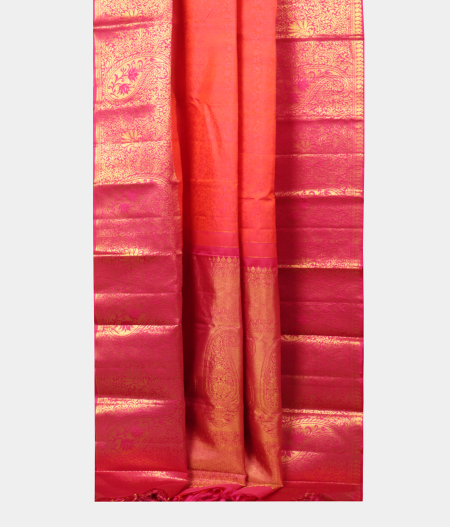 Pinkish Orange Handwoven Kanjivaram Silk Saree T2306132