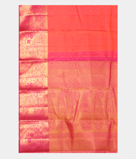 Pinkish Orange Handwoven Kanjivaram Silk Saree T2306134