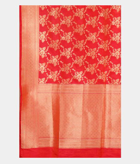 Pinkish Orange Banaras Silk Saree T2547434