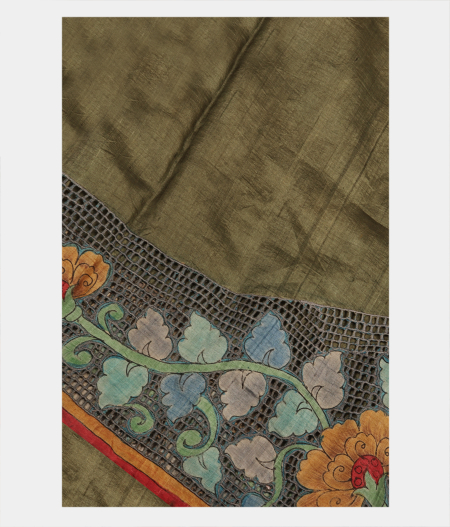 Green Tussar Cut Work Saree T240204-image