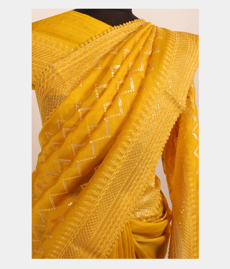 Yellow Organza Embroidery Saree T254317-image