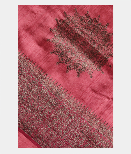 Dark Salmon Pink Banaras Tussar Saree T247967-image