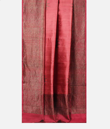 Dark Salmon Pink Banaras Tussar Saree T2479672