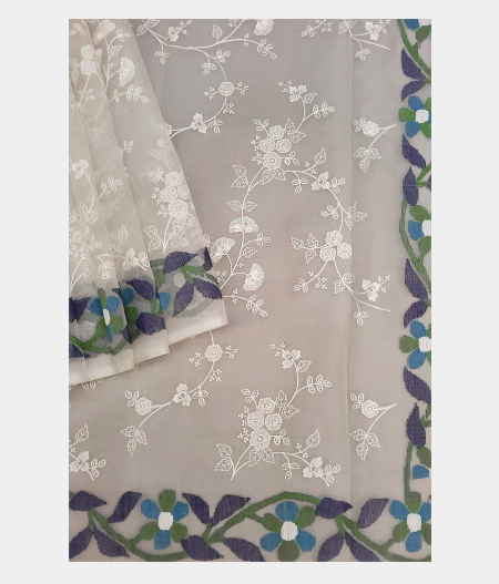 White Muslin Saree T240940-image