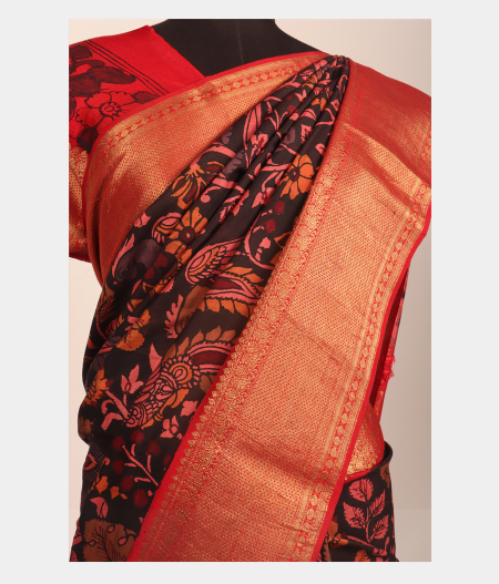 Black Handpainted Kalamkari Kanjivaram Silk Saree T201703-image