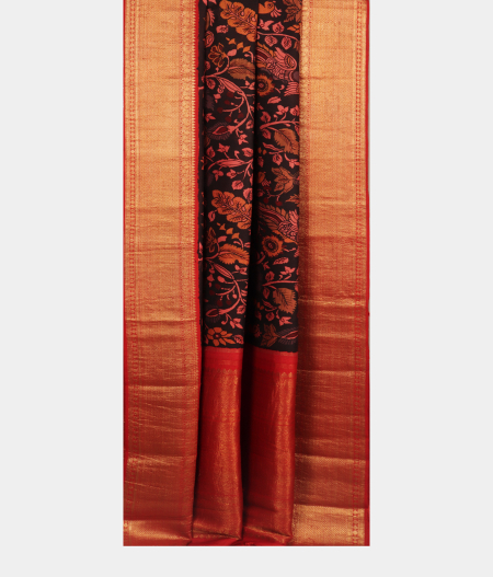 Black Handpainted Kalamkari Kanjivaram Silk Saree T2017034