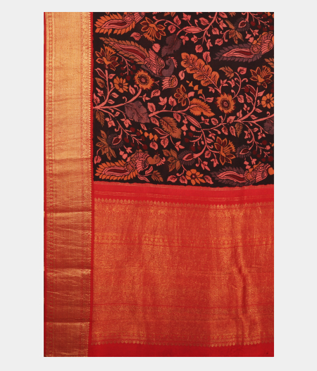 Black Handpainted Kalamkari Kanjivaram Silk Saree T2017035