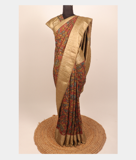 Rust Handpainted Kalamkari Kanjivaram Silk Saree T201703 12