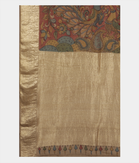 Rust Handpainted Kalamkari Kanjivaram Silk Saree T201703 14