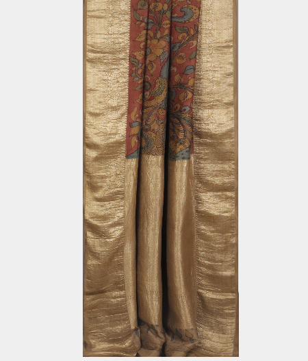 Rust Handpainted Kalamkari Kanjivaram Silk Saree T201703 15