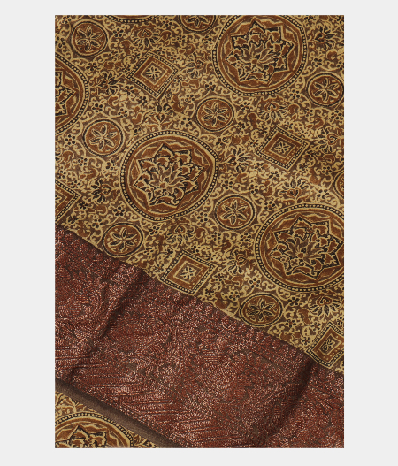 Olive Green Soft Printed Cotton Saree T254901-image