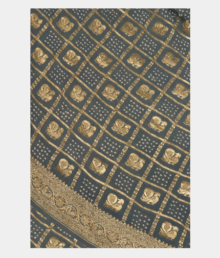Greyish Blue Bandhani Georgette Silk Saree T251823-image
