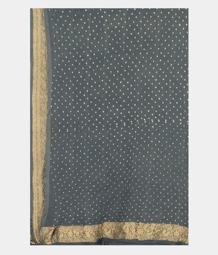 Greyish Blue Bandhani Georgette Silk Saree T2518233