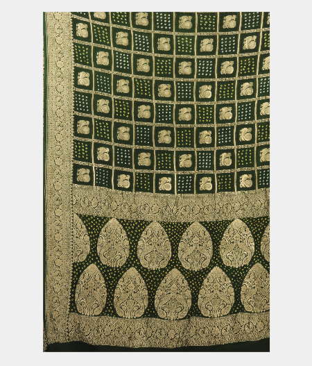 Bottle Green Bandhani Georgette Silk Saree T2518214