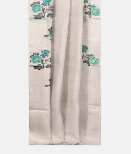 White Tussar Printed Saree T2354022