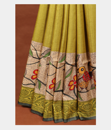 Green Tussar Kantha Work Saree T256601-image