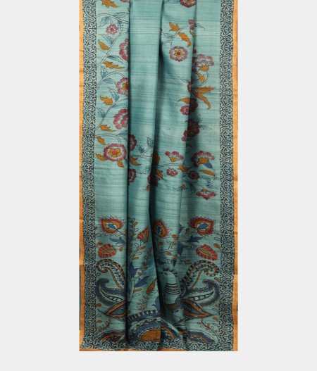 Blue Tussar Kantha Work Saree T2566074