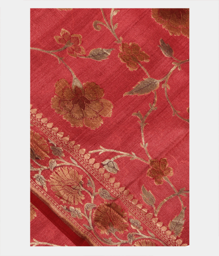 Dark Salmon Pink Tussar Georgette Silk Saree T255969-image