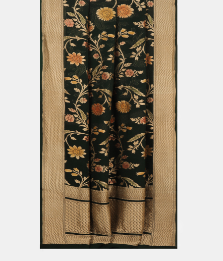 Dark Green Banaras Georgette Silk Saree T2556002