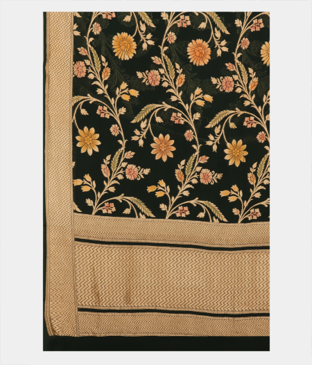 Dark Green Banaras Georgette Silk Saree T2556004