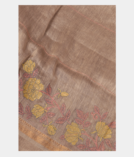 Grey Linen Embroidery Saree T254831-image