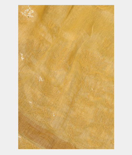 Yellow Linen Embroidery Saree T254840-image