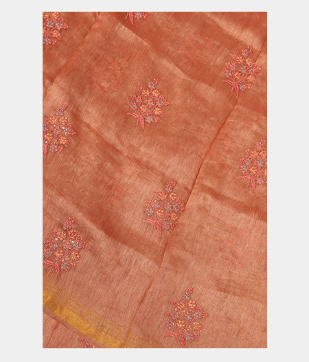 Peach Linen Embroidery Saree T254826-image