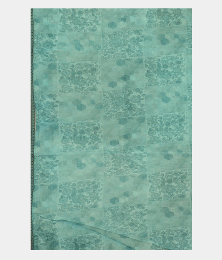 Off-White and Blue Kora Organza Printed Saree T2549233