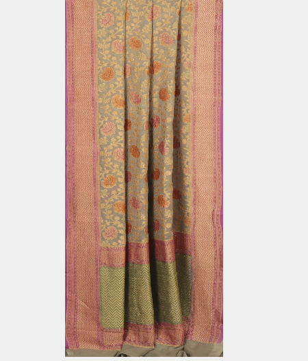 Grey Banaras Georgette Silk Saree T2556082