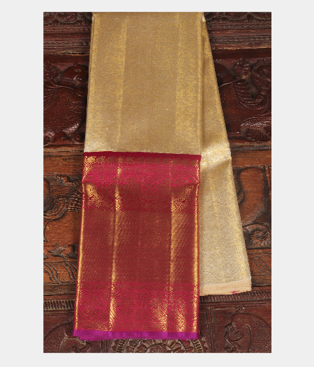 Cream Handwoven Kanjivaram Silk Pavadai T257672-image