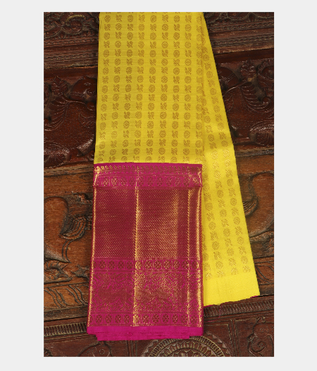 Greenish Yellow Handwoven Kanjivaram Silk Pavadai T257649-image