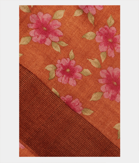 Rust Tussar Printed Saree T163164-image