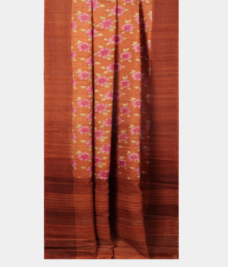 Rust Tussar Printed Saree T1631642