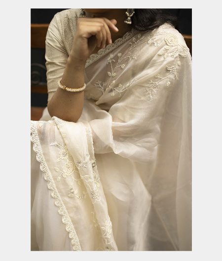 Cream Organza Embroidery SareeT171920-image