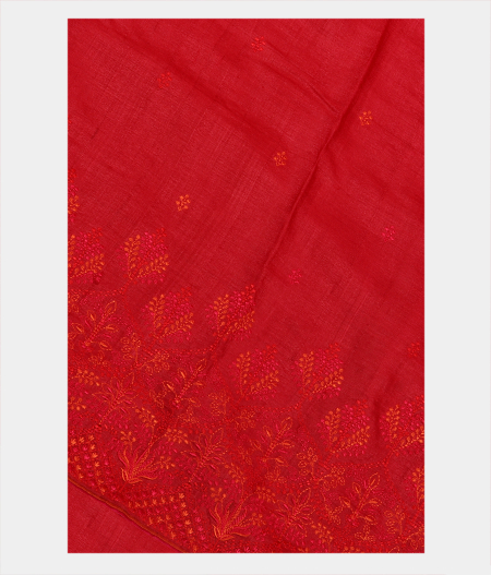 Red Tussar Embroidery Saree T258572-image