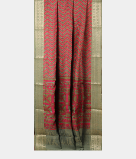 Greenish Grey Soft Tussar Printed Saree T2578132