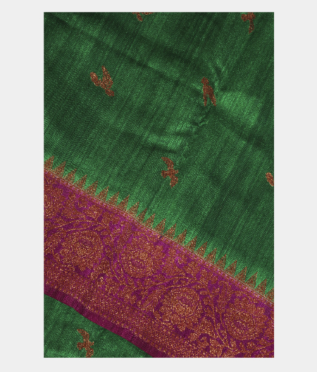 Bottle Green Banaras Tussar SareeT252621-image