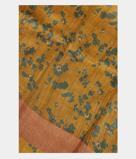 Yellowish Green Tussar Printed Saree T258036-image