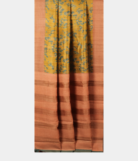 Yellowish Green Tussar Printed Saree T2580362