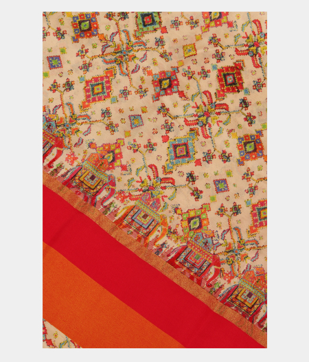 Off-White Printed Soft Silk Saree T259104-image