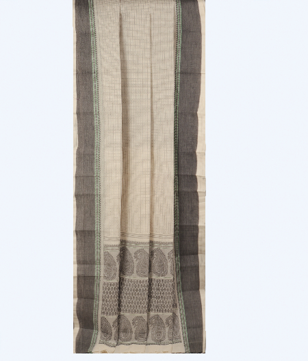 White Kanchi Handwoven Cotton Saree T2473902