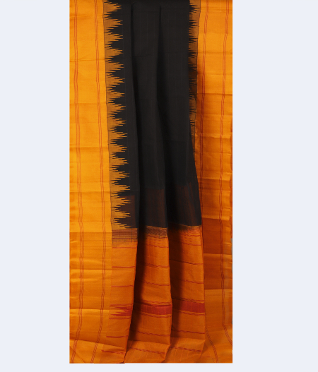 Black Kanchi Handwoven Cotton Saree T2433932