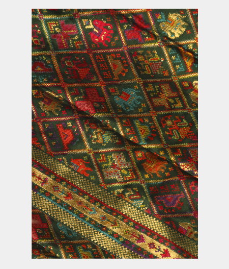 Bottle Green Cashmere Kani Silk Dupatta T213486-image